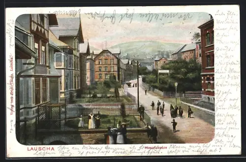 AK Lauscha, Hauptstrasse mit Wohnhäusern