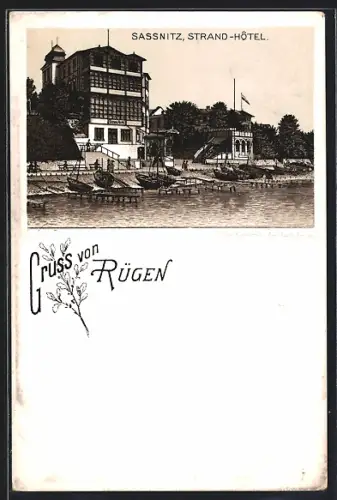 Lithographie Sassnitz /Rügen, Blick zum Strand-Hotel