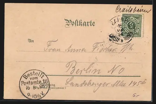 Lithographie Crailsheim, Bahnhof, Johanniskirche & Ortsansicht