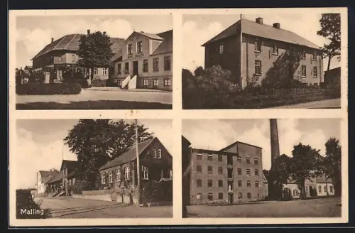 AK Malling, Hotel Malling, Strassenpartie mit Wohnhäusern, Fabrik