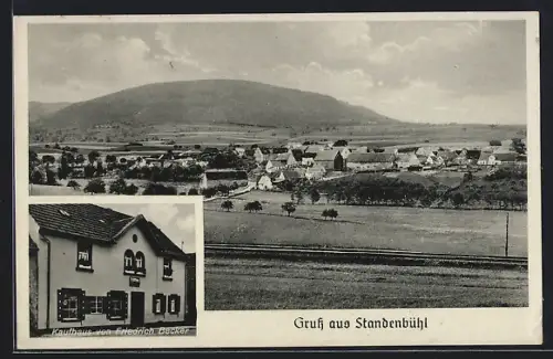 AK Standenbühl, Kaufhaus von Friedrich Becker, Ortsansicht vom Feld aus