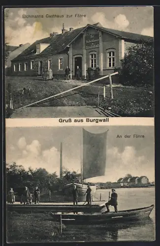 AK Burgwall / Zehdenick, Eichmanns Gasthaus zur Fähre, An der Fähre