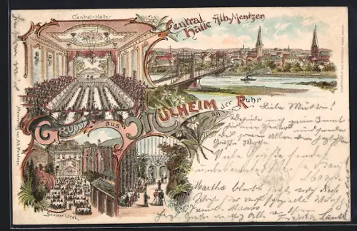 Lithographie Mülheim an der Ruhr, Gasthaus Central Halle, Inh. Alb. Mentzen