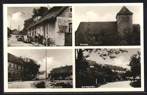 AK Zabenstedt, Gasthaus zum Hirsch, Inh.: E. Weber, Kirche, Dorfpartie