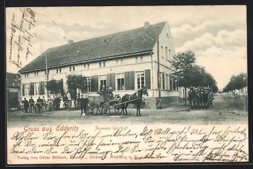 AK Edderitz, Zeumers Gasthof mit Pferdekutsche