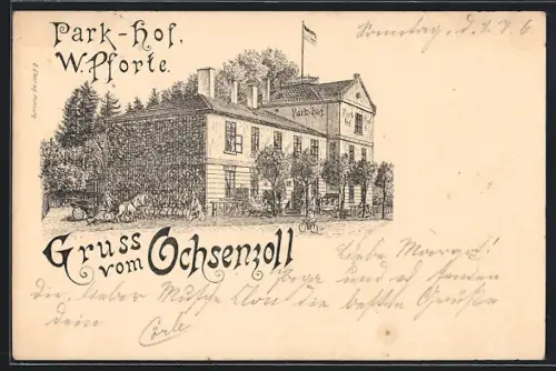 Lithographie Hamburg-Ochsenzoll, Gasthof Park-Hof, Inh. W. Pforte