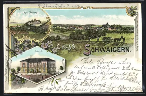 Lithographie Schwaigern, Bahnhof, Ruine Neipperg