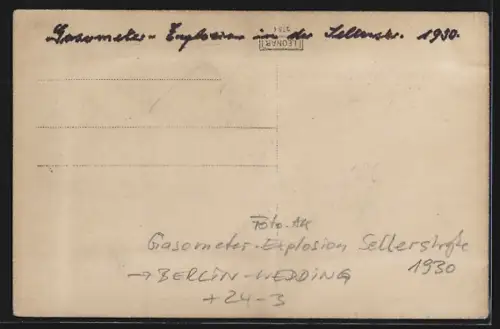 Foto-AK Berlin-Wedding, Gasometer-Explosion in der Sellerstrasse 1930