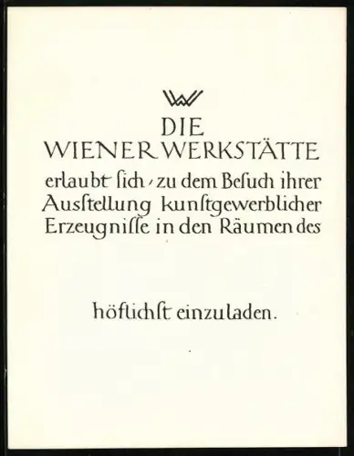 AK Einladung der Wiener Werkstätte zum Besuch ihrer Ausstellung kunstgewerblicher Erzeugnisse