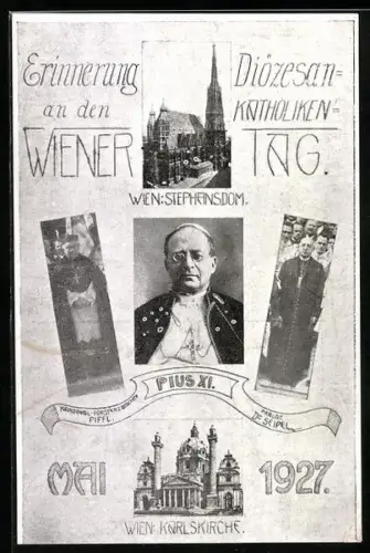 AK Wien, Wiener Diözesan-Katholiken Tag 1927, Karlskirche, Stephansdom