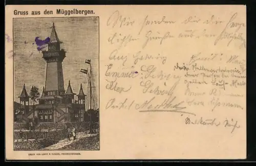 Künstler-AK Berlin-Köpenick, Müggelberge mit Aussichtsturm, Ganzsache