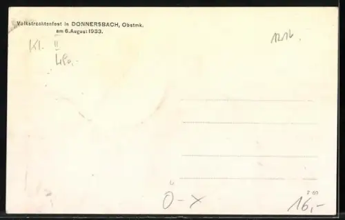 AK Donnersbach /Stmk., Volkstrachtenfest am 6. August 1933, Festwagen