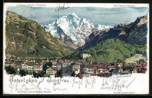 Künstler-AK C. Steinmann: Interlaken, Teilansicht mit der Jungfrau