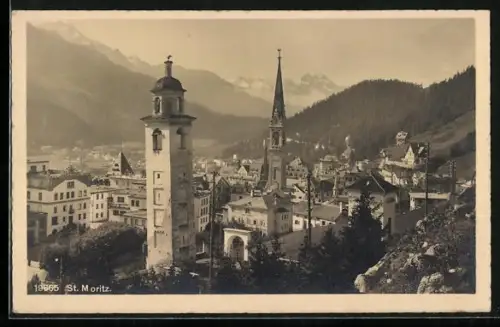 AK St. Moritz, Teilansicht mit Turm