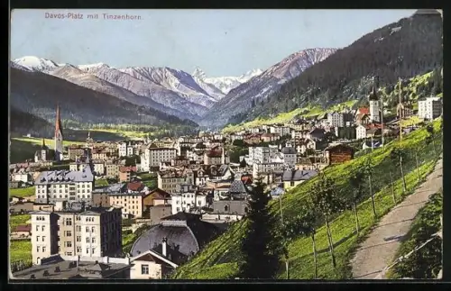 AK Davos-Platz, Gesamtansicht mit Tinzenhorn