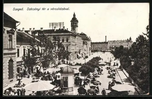 AK Szeged, Szecsenyi ter a varoshazaval, Litfasssäule