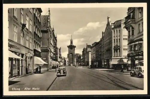 AK Elbing, Alter Markt mit Geschäften