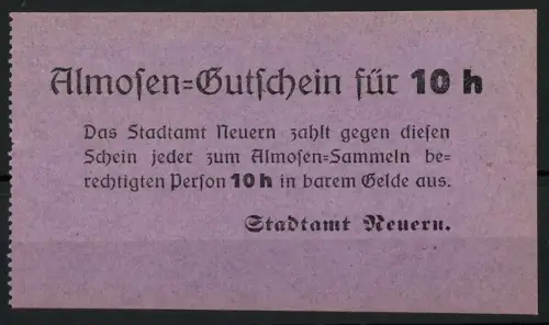 Lebensmittelmarke Neuern, Almosen-Gutschein für 10 Heller