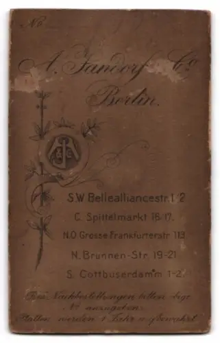 Fotografie A. Jandorf & Co., Berlin, Bellealliancestr. 1/2, Kind im weissen Kleid auf Fell