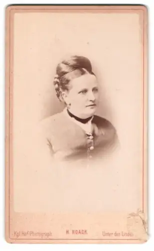 Fotografie H. Noack, Berlin, Unter den Linden 45, Porträt einer Frau mit kunstvoller Frisur