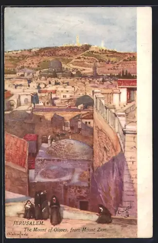 Künstler-AK Jerusalem, The Mount of Olives, from Mount Zion