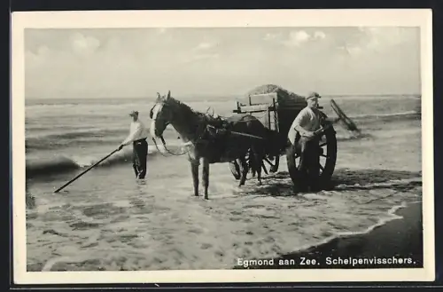 AK Egmond aan Zee, Schelpenvisschers, Muschelnsammler mit Pferdekutsche