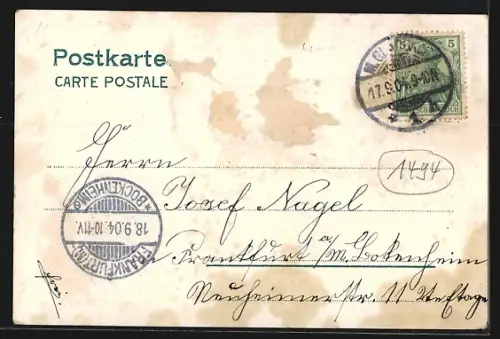 Lithographie M.-Gladbach, Stadtpanorama mit Kirchen