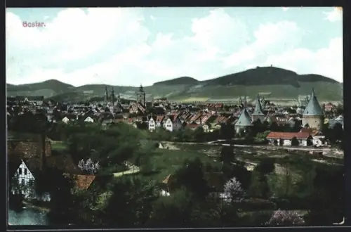 AK Goslar, Ortspanorama mit Bergen