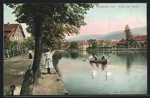 AK Ilsenburg i. Harz, Ortspartie am Teich