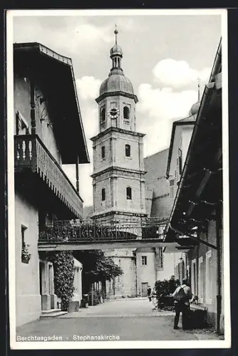 AK Berchtesgaden, Strassenpartie bei der Stephanskirche