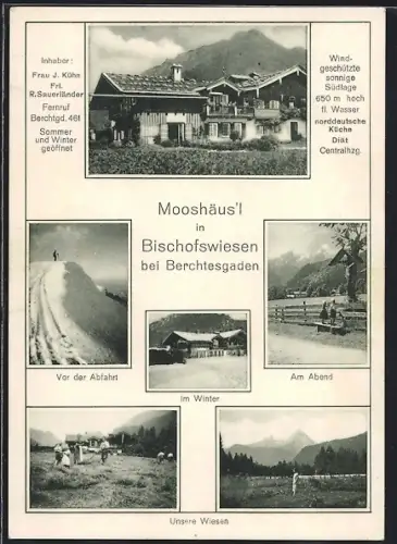 AK Bischofswiesen, Gasthof Moohäus`l, Inh. J. Kühn u. R. Sauerländer, Winter- und Sommeransicht