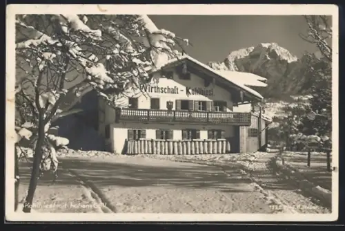 AK Schönau b. Berchtesgaden, Gasthof Kohlhiesl im Winter