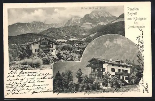 AK Berchtesgaden, Hotel-Pension Hofreit am Königssee, Hoher Göll mit Brett