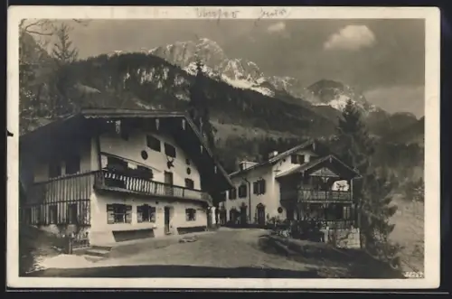 AK Berchtesgaden, Hotel-Pension Haus Unterkälberstein, Bes. A. u. M. Stanggassinger, Alpenpanorama