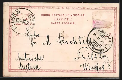 Lithographie Caire, Vue Generale des Tombeaux des Kalifs, Sphinx