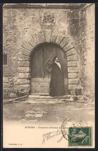 AK Aurons, Armoiries et Portail du Château