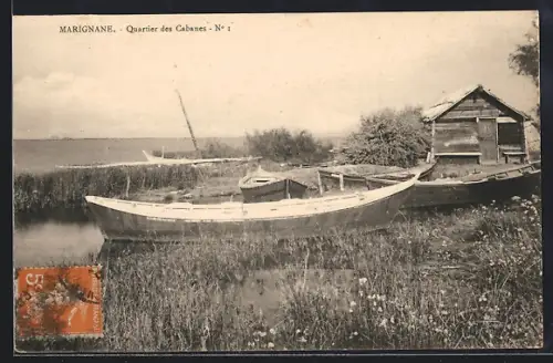 AK Marignane, Quartier des Cabanes avec barques au bord de l`eau
