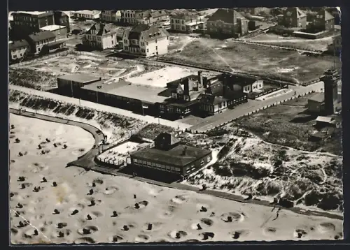 AK Wangerooge, Kurmittelhaus, Café Strandhalle, Luftaufnahme