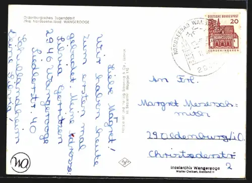 AK Wangerooge, Oldenburgisches Jugenddorf, Speisesaal, Unterkunftshaus, Dünenwanderung