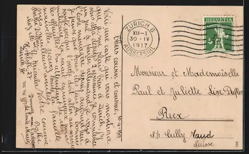 AK Zürich, Rathausquai mit Strassenbahn und Passanten