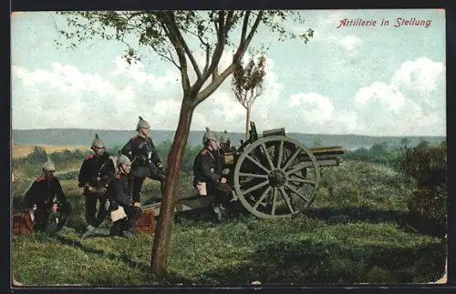 AK Rückkehr eines Fliegers, Feldartillerie und Flugzeug