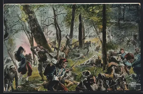 Künstler-AK Felix Schwormstädt: Argonner Wald, Soldaten im erbitterten Kampf