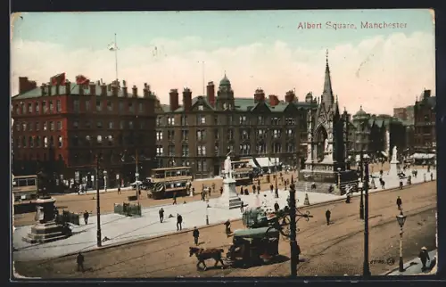 AK Manchester, Albert Square, Strassenbahn