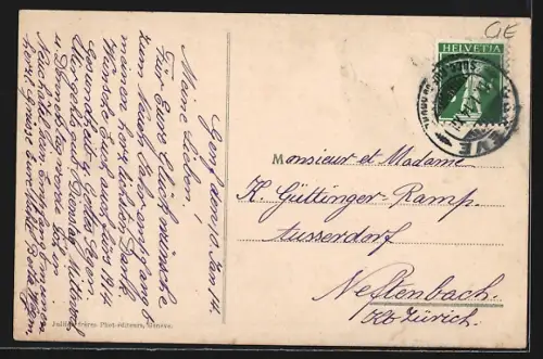 AK Genève, Pont et Quai du Mont-Blanc, Strassenbahn