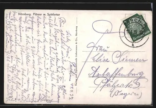 AK Nürnberg, Plärrer mit Spittlertor, mit Strassenbahnen