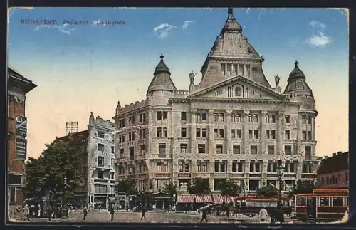 AK Budapest, Deák-tér, Deakplatz, Strassenbahn