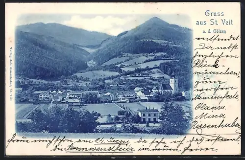 AK St. Veit a. d. Gölsen, Teilansicht mit Kirche