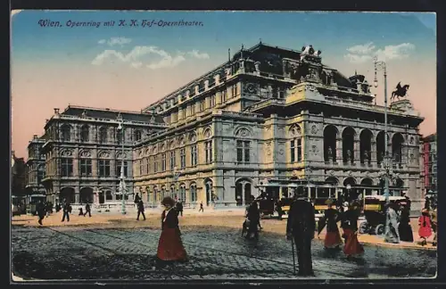 AK Wien, Strassenbahnverkehr am Opern-Ring