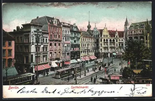AK Berlin, Spittelmarkt, Blick auf Strassenbahnhaltestelle