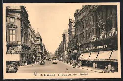 AK Bruxelles, Boulevard Ad. Max, Strassenbahn